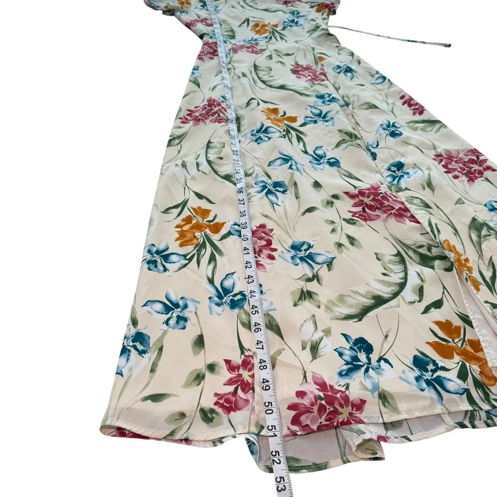 Lulus XS Floral Midi Dress Tie Back Slit‎ Tropical Summer Vacation